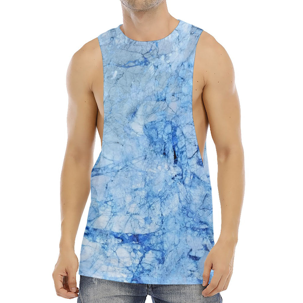 Ice Blue Marble Print Men's Muscle Tank Top