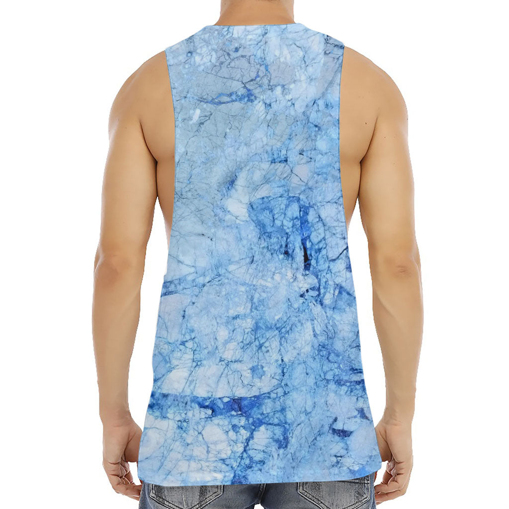 Ice Blue Marble Print Men's Muscle Tank Top