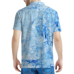 Ice Blue Marble Print Men's Polo Shirt