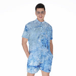 Ice Blue Marble Print Men's Rompers