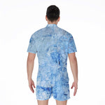 Ice Blue Marble Print Men's Rompers