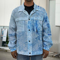 Ice Blue Marble Print Men's Shirt Jacket