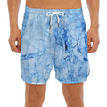 Ice Blue Marble Print Men's Split Running Shorts