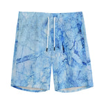 Ice Blue Marble Print Men's Sports Shorts