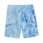 Ice Blue Marble Print Men's Sports Shorts