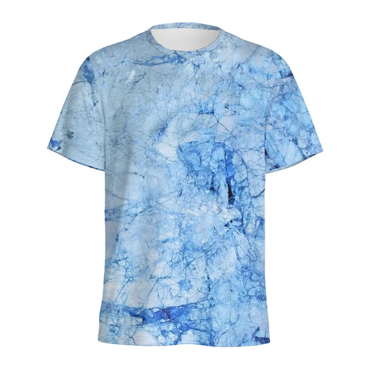 Ice Blue Marble Print Men's Sports T-Shirt