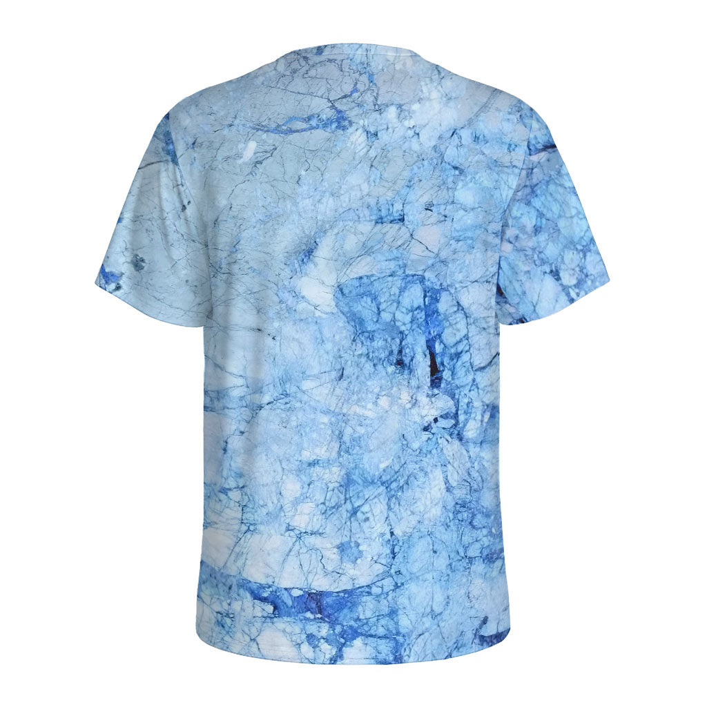 Ice Blue Marble Print Men's Sports T-Shirt