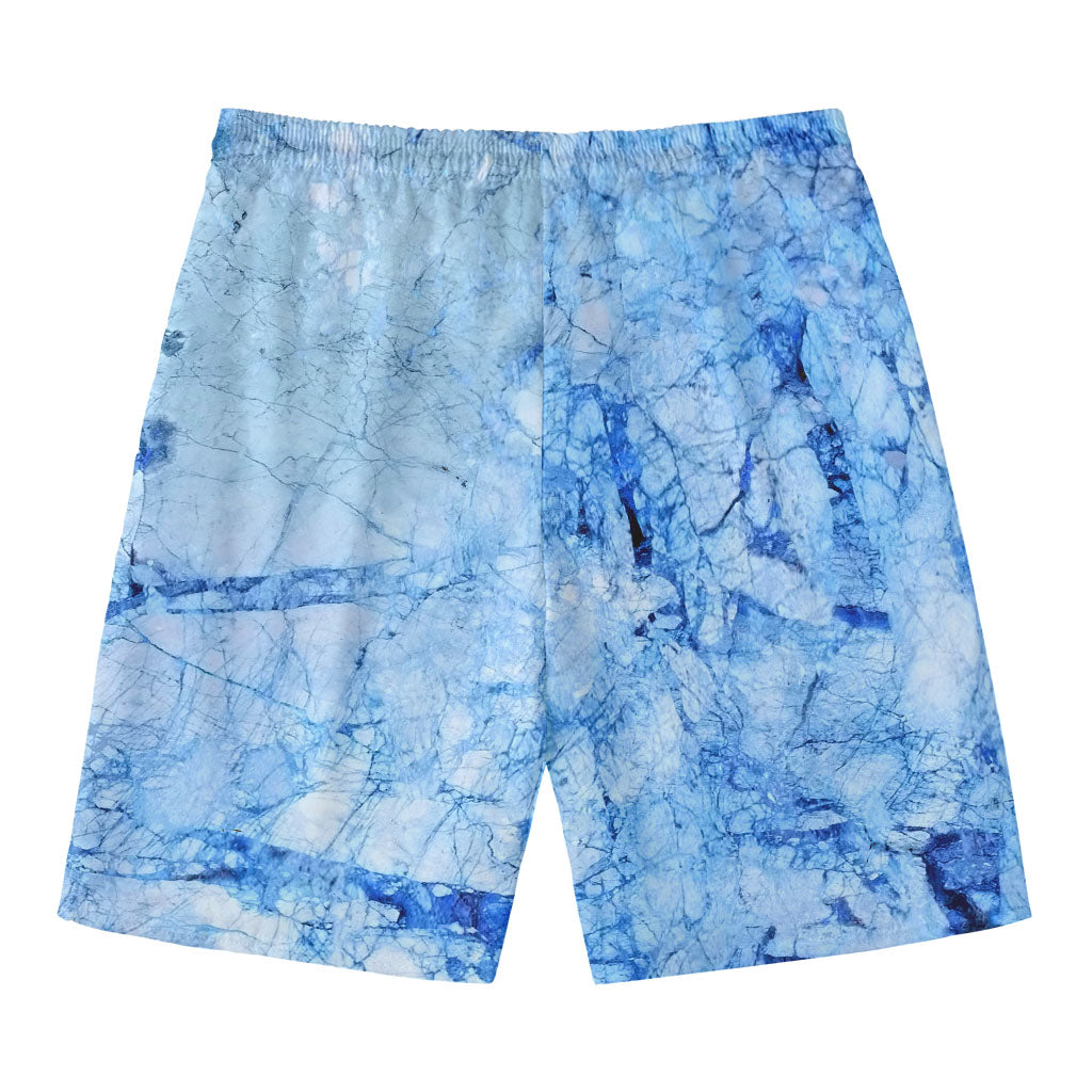 Ice Blue Marble Print Men's Swim Trunks