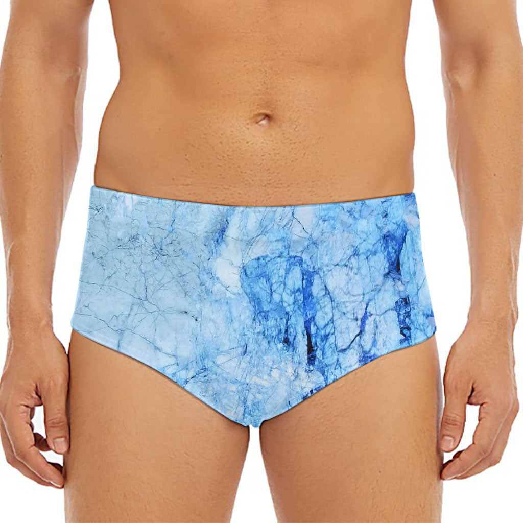 Ice Blue Marble Print Men's Triangle Swim Briefs