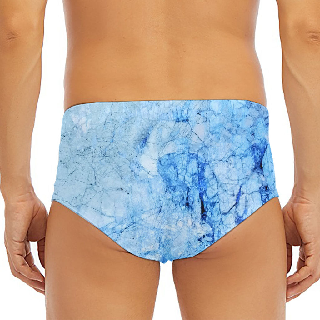 Ice Blue Marble Print Men's Triangle Swim Briefs
