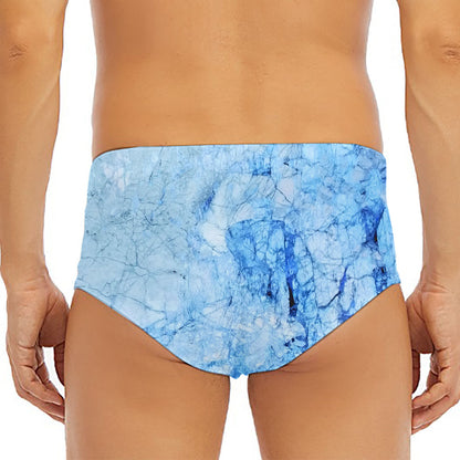 Ice Blue Marble Print Men's Triangle Swim Briefs