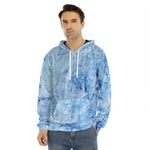 Ice Blue Marble Print Men's Velvet Pullover Hoodie