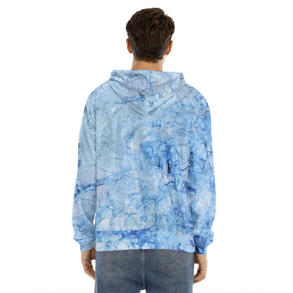 Ice Blue Marble Print Men's Velvet Pullover Hoodie