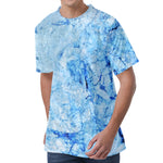 Ice Blue Marble Print Men's Velvet T-Shirt