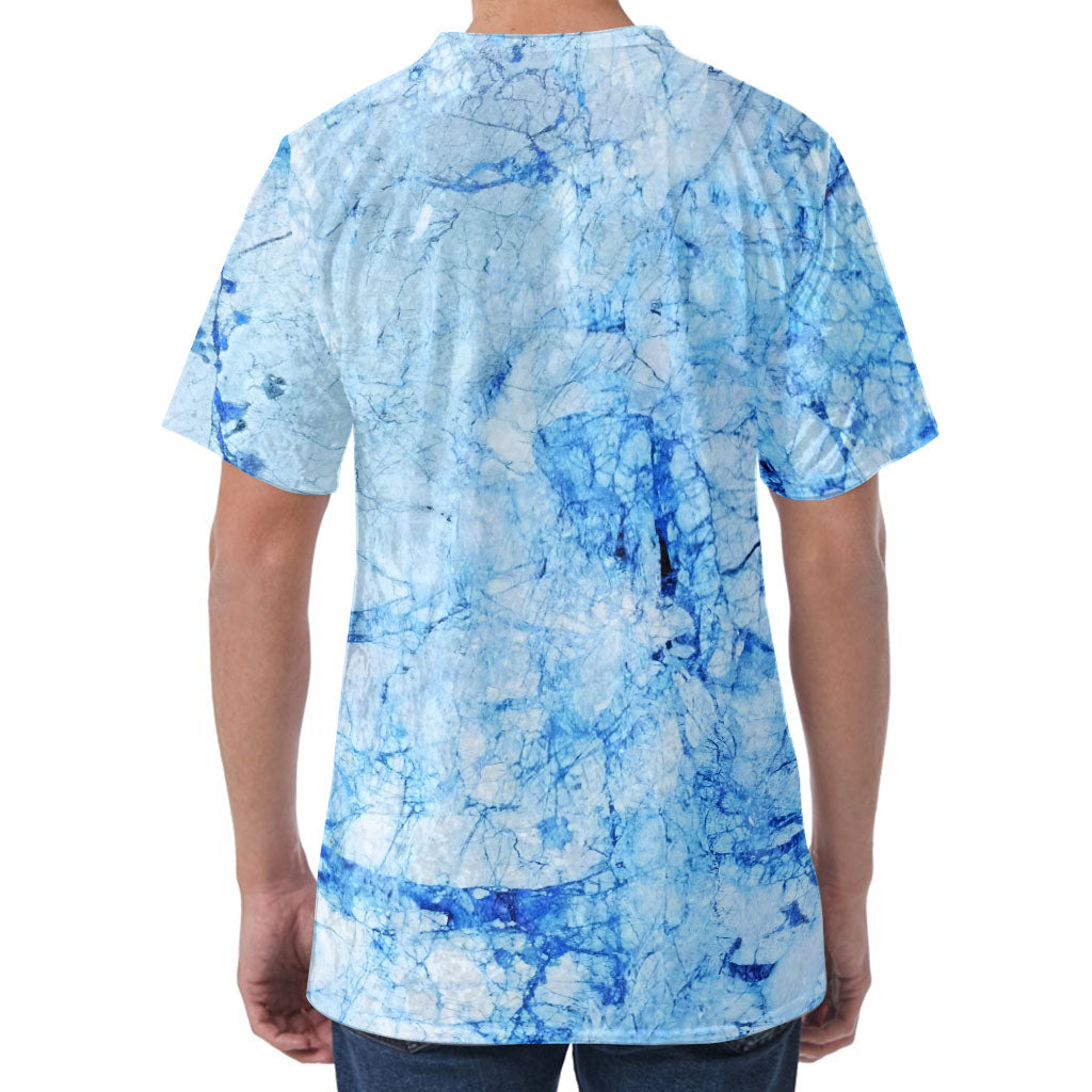 Ice Blue Marble Print Men's Velvet T-Shirt