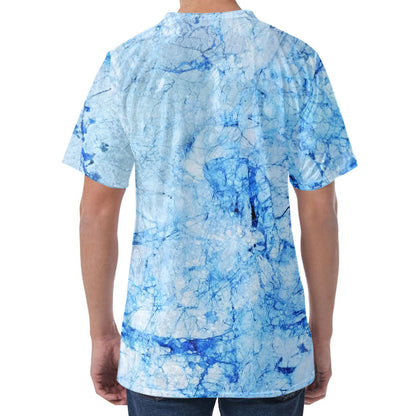 Ice Blue Marble Print Men's Velvet T-Shirt