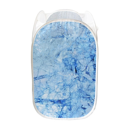 Ice Blue Marble Print Mesh Laundry Hamper