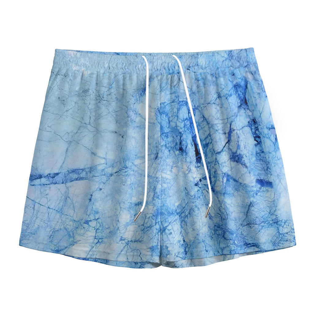 Ice Blue Marble Print Mesh Shorts