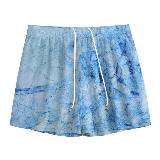 Ice Blue Marble Print Mesh Shorts