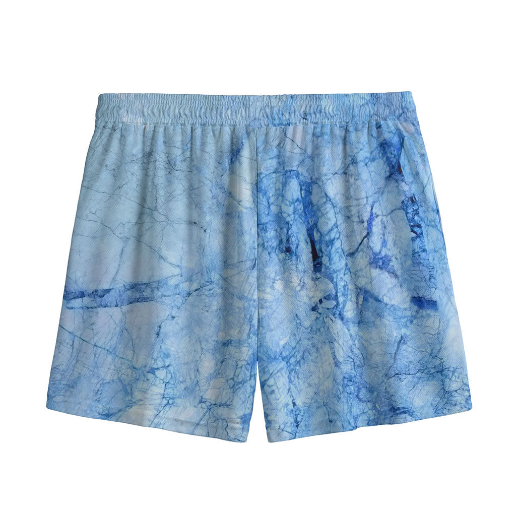 Ice Blue Marble Print Mesh Shorts