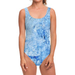 Ice Blue Marble Print One Piece Swimsuit