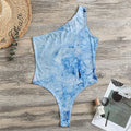 Ice Blue Marble Print One Shoulder Bodysuit