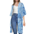 Ice Blue Marble Print Open Front Beach Cover Up