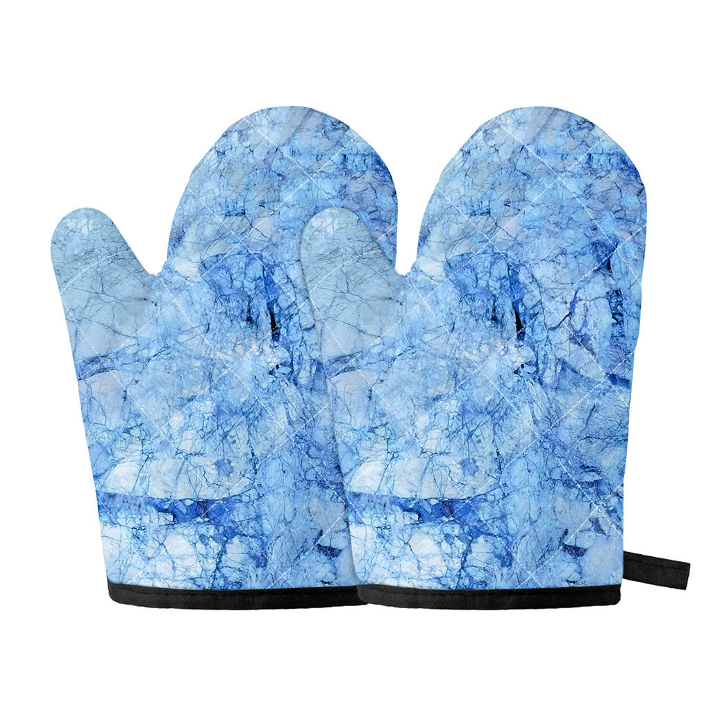 Ice Blue Marble Print Oven Mitts