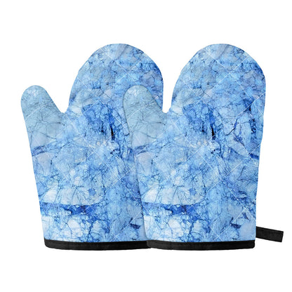 Ice Blue Marble Print Oven Mitts