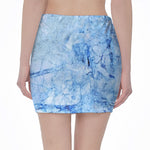 Ice Blue Marble Print Pencil Mini Skirt