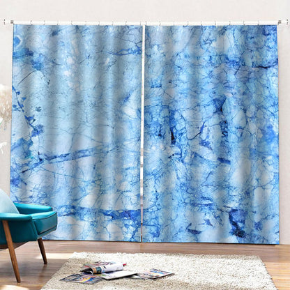 Ice Blue Marble Print Pencil Pleat Curtains