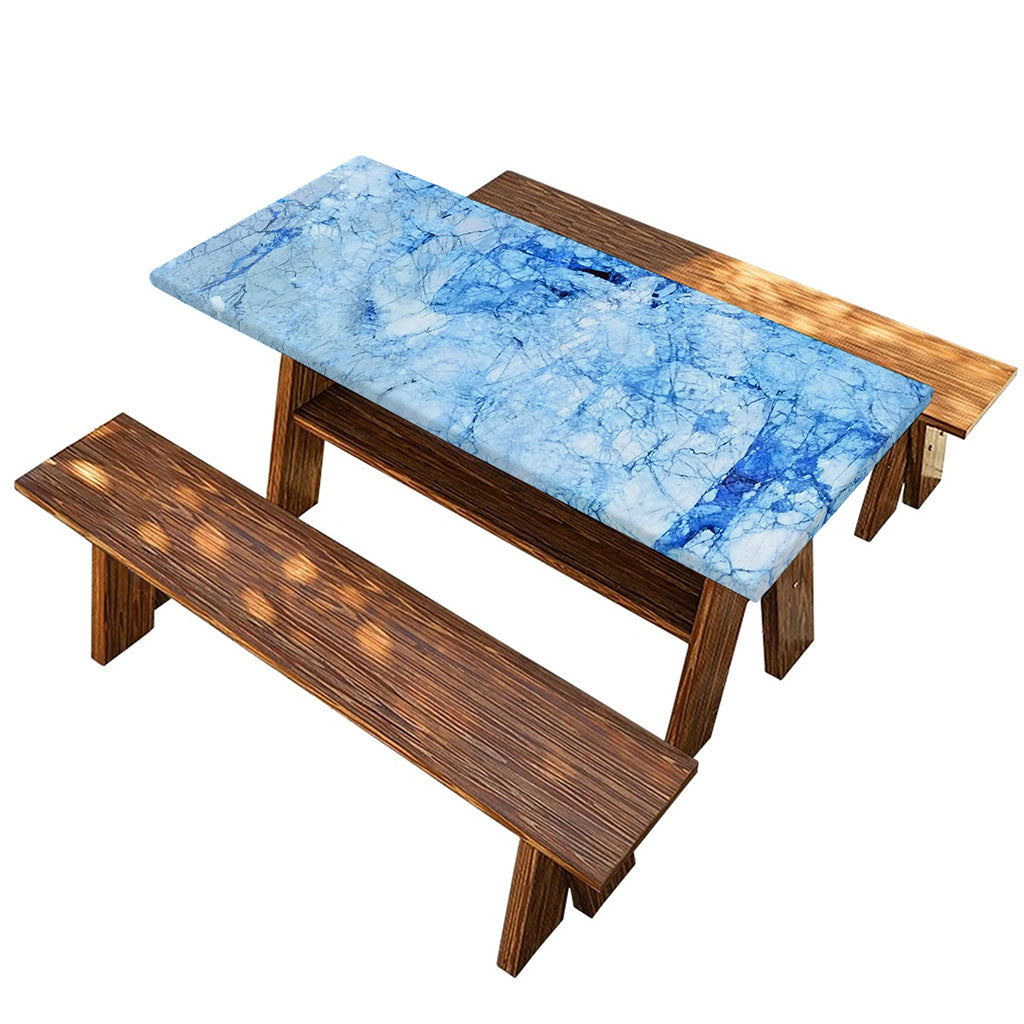 Ice Blue Marble Print Picnic Table Cover