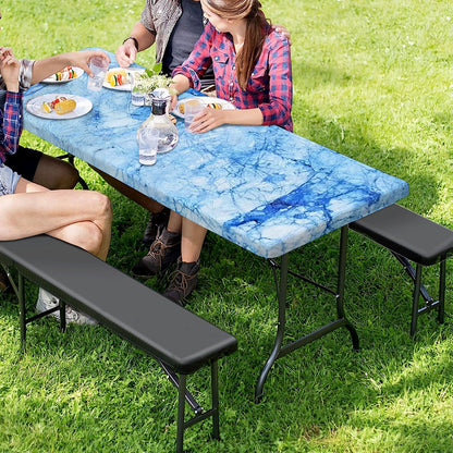 Ice Blue Marble Print Picnic Table Cover