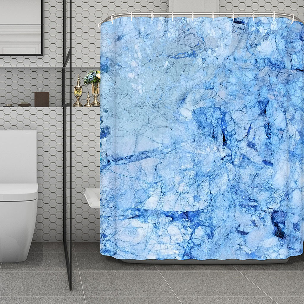 Ice Blue Marble Print Polyester Shower Curtain
