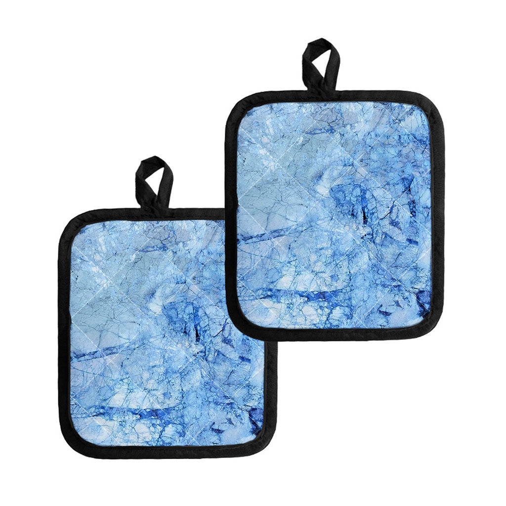 Ice Blue Marble Print Pot Holders