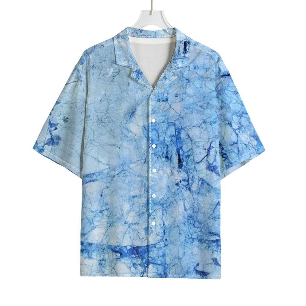 Ice Blue Marble Print Rayon Hawaiian Shirt