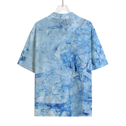 Ice Blue Marble Print Rayon Hawaiian Shirt