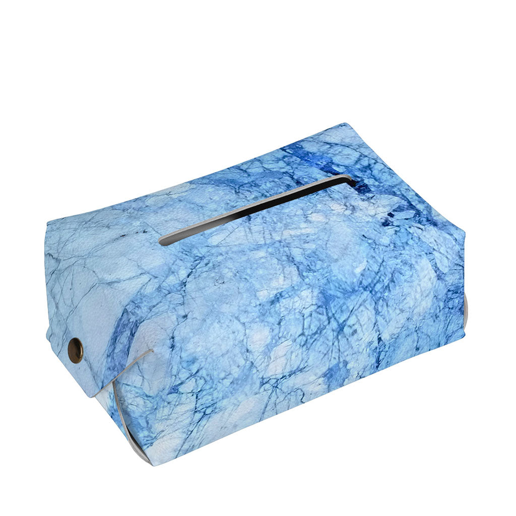 Ice Blue Marble Print Rectangle Tissue Box Cover