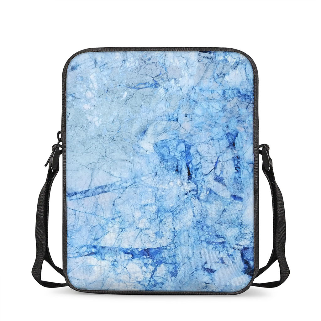 Ice Blue Marble Print Rectangular Crossbody Bag