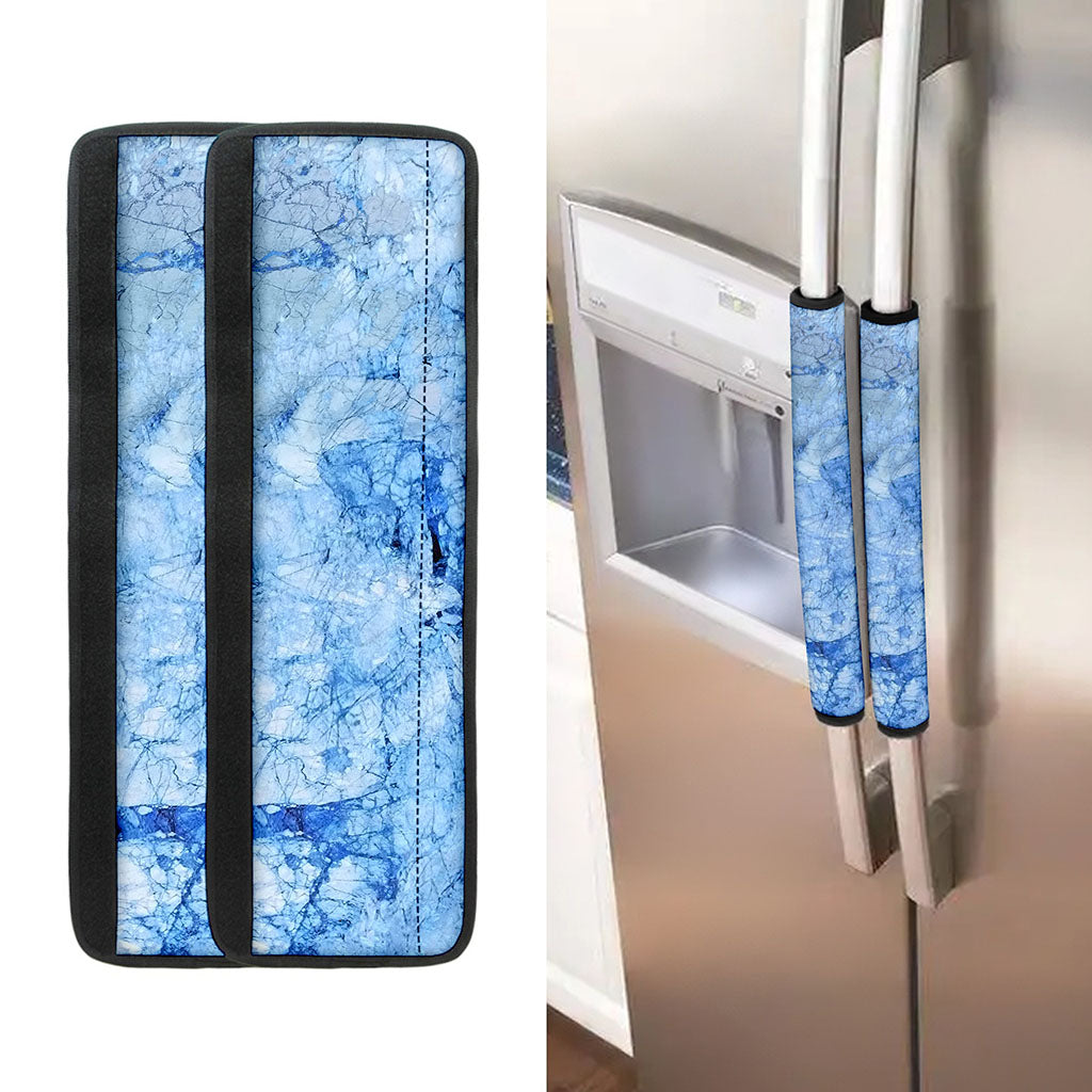 Ice Blue Marble Print Refrigerator Handle Covers