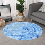 Ice Blue Marble Print Round Rug