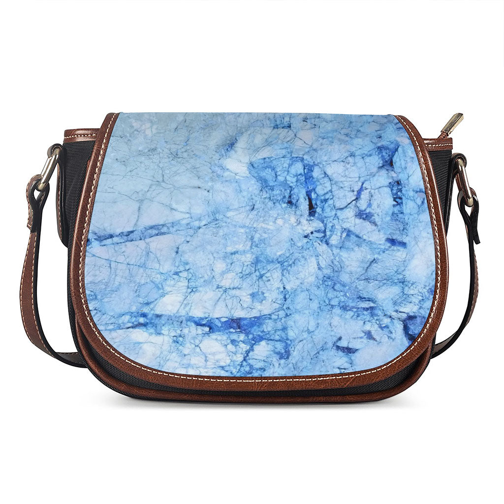 Ice Blue Marble Print Saddle Bag