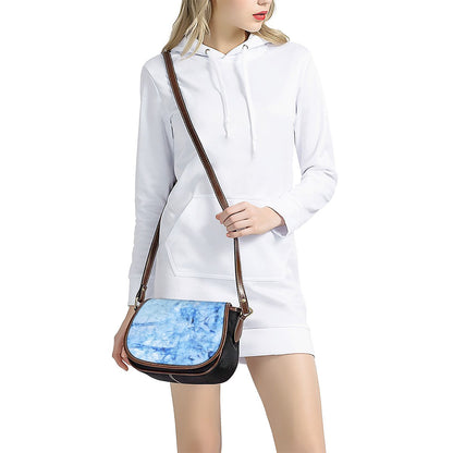 Ice Blue Marble Print Saddle Bag