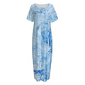 Ice Blue Marble Print Short Sleeve Long Nightdress