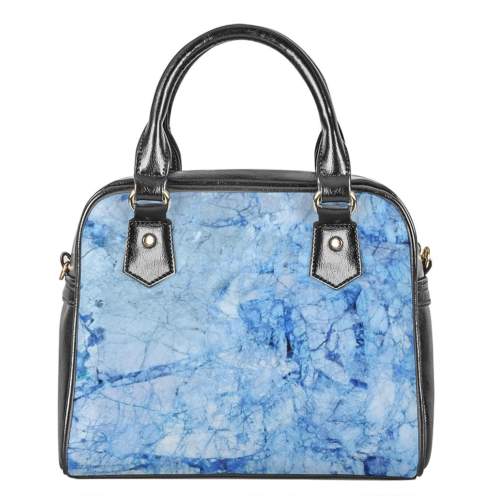 Ice Blue Marble Print Shoulder Handbag