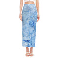 Ice Blue Marble Print Side Slit Maxi Skirt