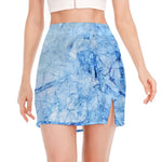 Ice Blue Marble Print Side Slit Mini Skirt