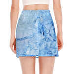 Ice Blue Marble Print Side Slit Mini Skirt