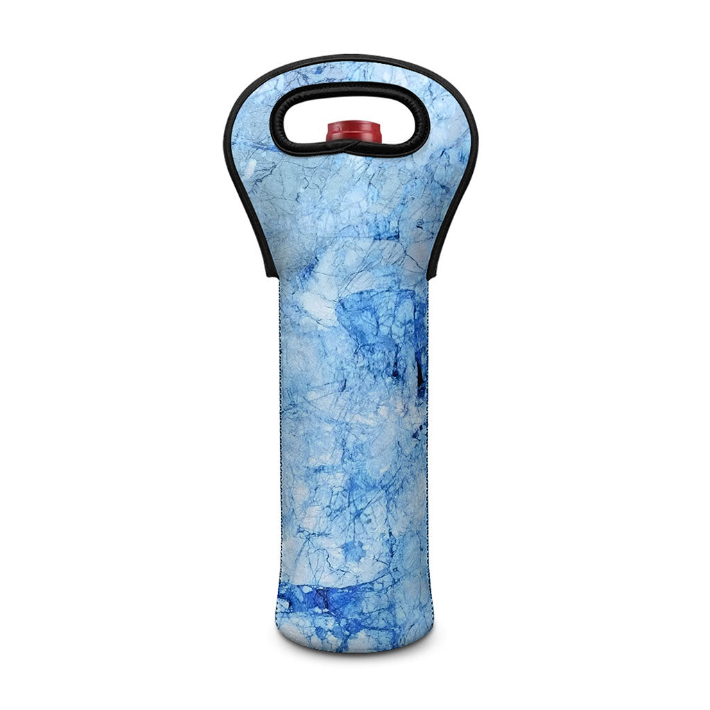 Ice Blue Marble Print Single Neoprene Wine Tote