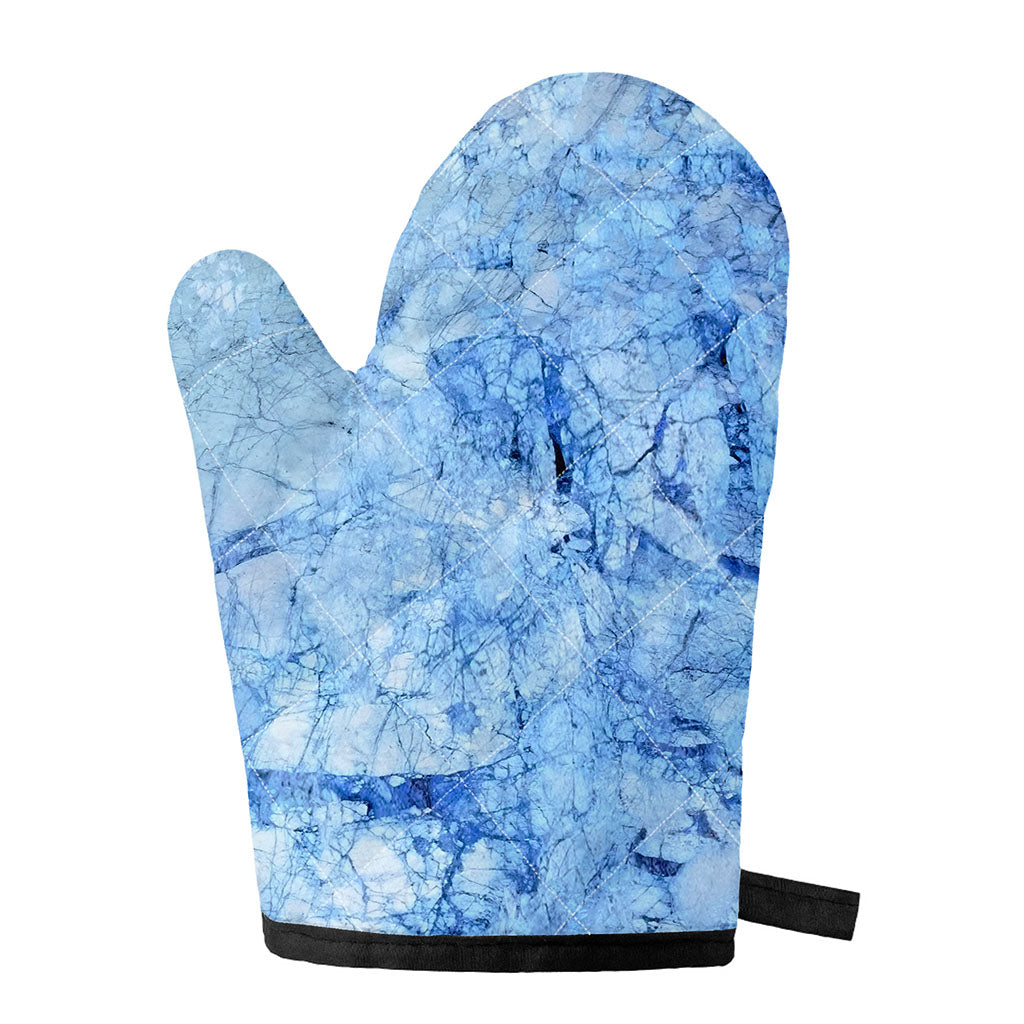 Ice Blue Marble Print Single Oven Mitt